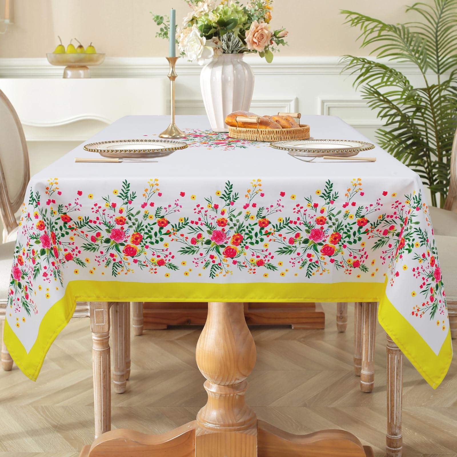 Arquiel Spring Summer Tablecloth, Retangle Colorful Wildflower Tablecloth Waterproof, Stain Resistant Cloth Table Cover for Party Picnic Dinner Décor(152x213cm) 3