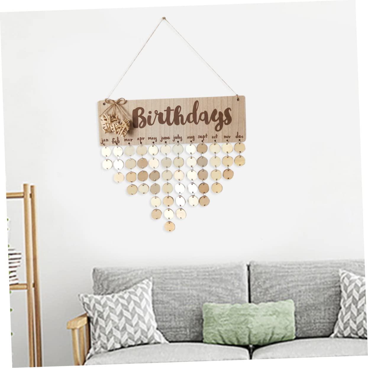 Abaodam Wooden Slice Ornament Wood Birthday Calendar DIY Wooden Birthday Calendar Birthday Reminder Wooden Calendar Wooden Block Calendar Hanging Board Wood Chips The Sign Decorate Wooden 3