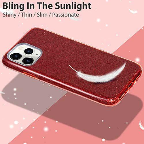 MATEPROX iphone 11 Pro Case Glitter Sparkle Sparkly Bling Cute,3 Layer Hybrid, Anti-Slick/Protective Case for iphone 11 Pro 5.8Inch-Red 1