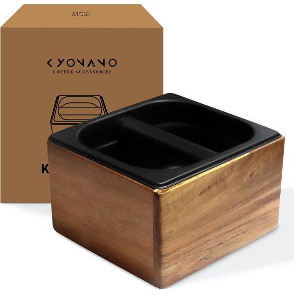 KYONANO Espresso Knock Box, Espresso Accessories, Coffee Knock Box with Durable Knock Bar and Non-Slip Base, Made of Natural Acacia Wood and Stainless Steel, Knock Box for Breville Machine Accessories 0