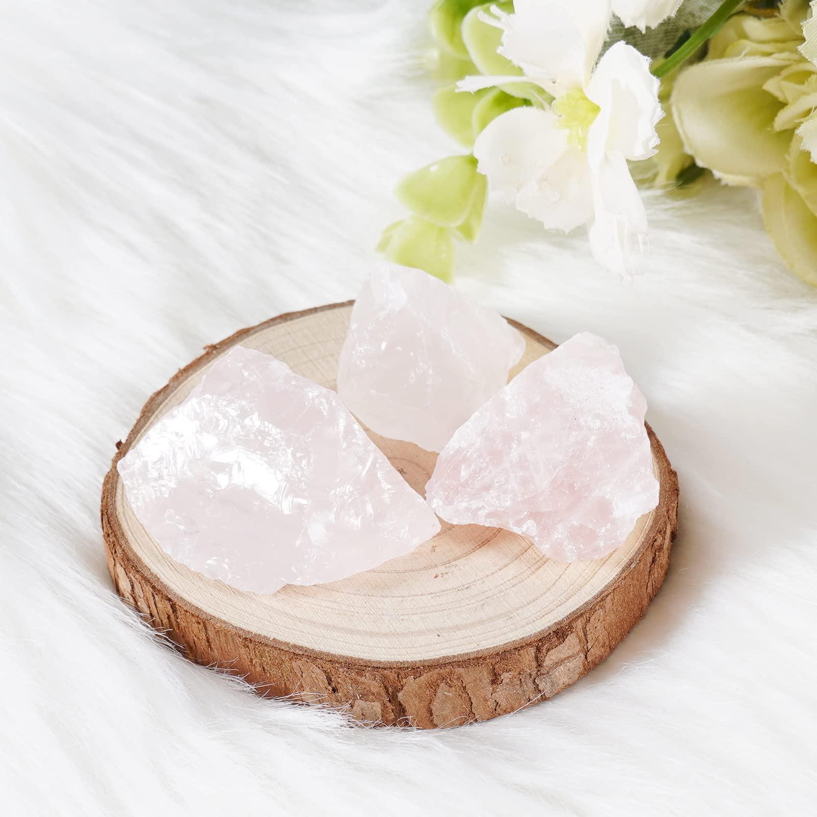 Soulnioi Wooden Decorative Tray for Crystal -Flower Shaped, 2pcs Essnetail Oils(Sandalwood+Lavender), 3pcs Natural Raw Crystal Rose Quartz, for Reiki Spiritual Healing Yoga Meditation 4