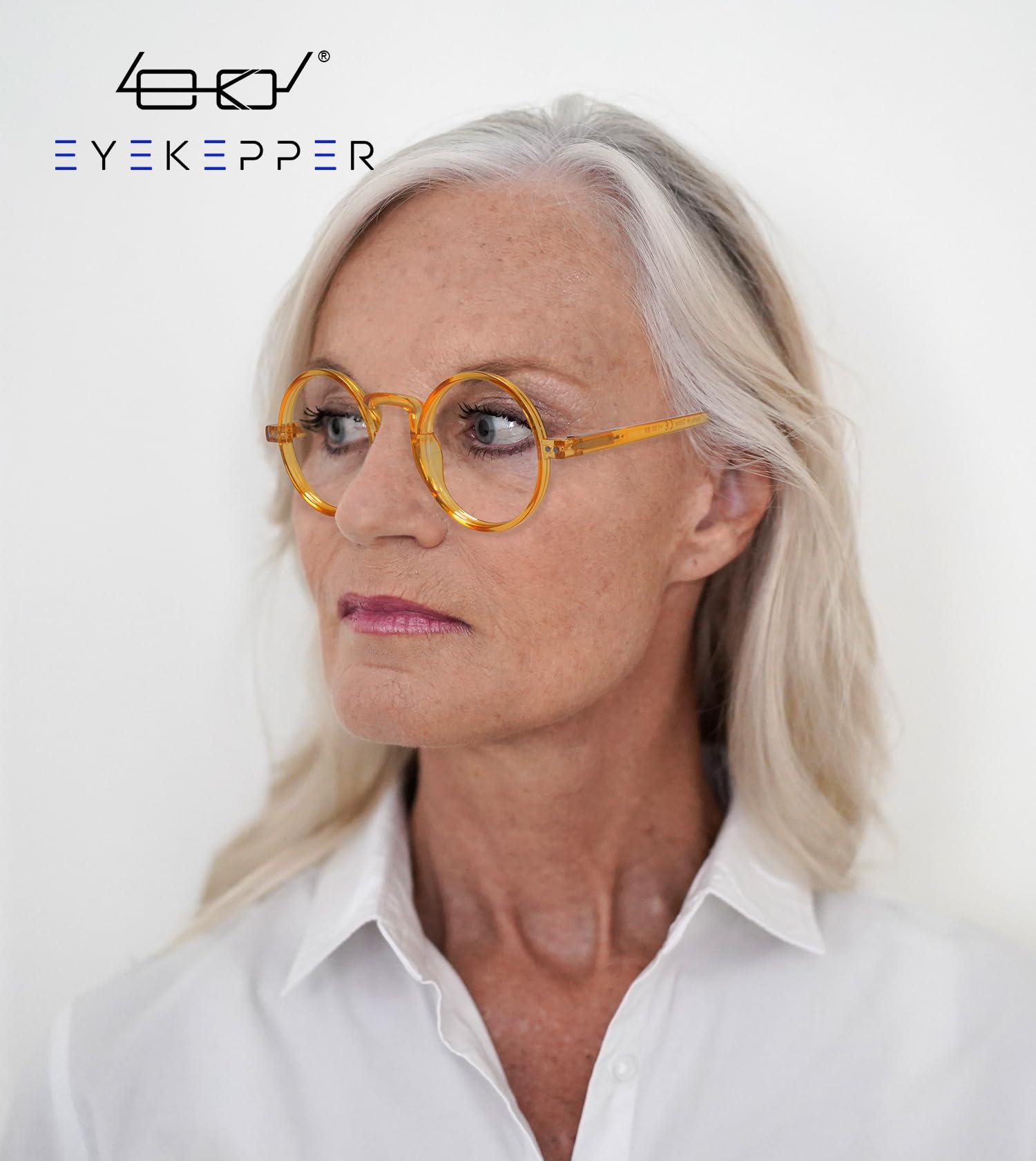 Eyekepper Round Reading Glasses for Women Men Retro Readers - Yellow +1.75 6