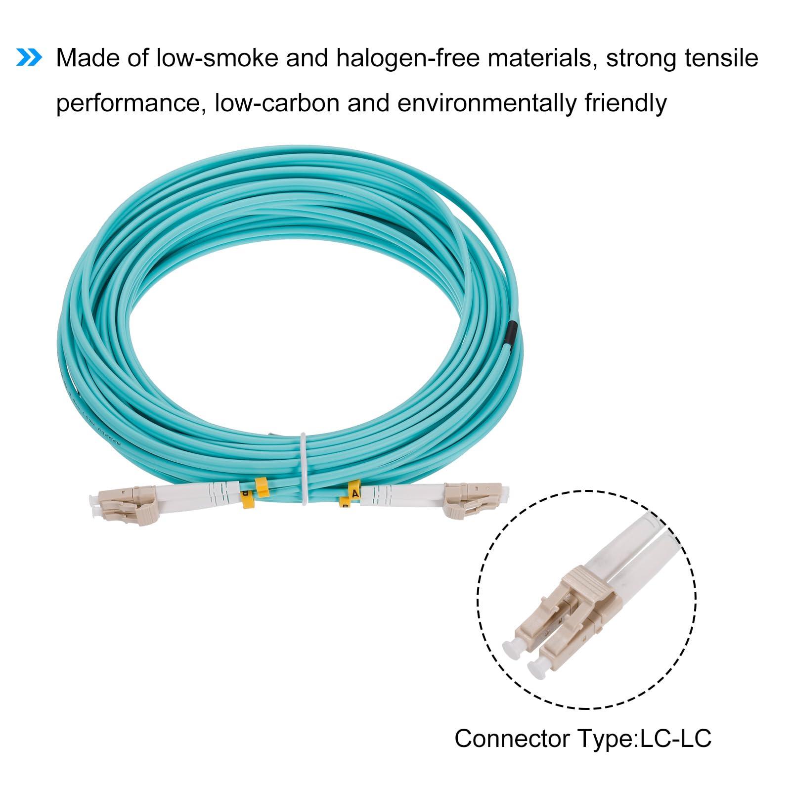 sourcing map 10 Meters 32.8Ft Fiber Patch Cable Multimode Duplex LC-LC OM3 LSZH Fiber Optic Jumper Green for Network Transceiver Instrumentation 1Pcs 3