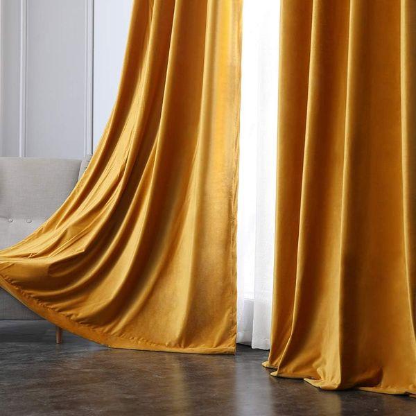 MIULEE Velvet Curtains Mustard Yellow Elegant Eyelet Curtains Thermal Insulated Soundproof Room Darkening Curtains/Drapes for Classical Living Room Bedroom Decor 55 x 88 Inch Set of 2 3