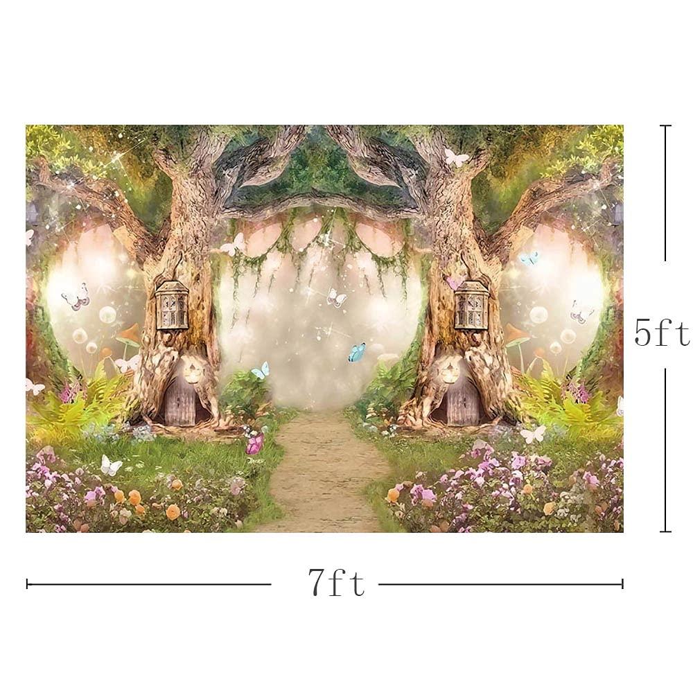 MEHOFOND 7x5ft Fairytale Forest Backdrops Wonderland Princess Photography Props Enchanted Fairy Flower Photo Background for Party Decoration Wallpaper Photo Shoots Studio Booth 2