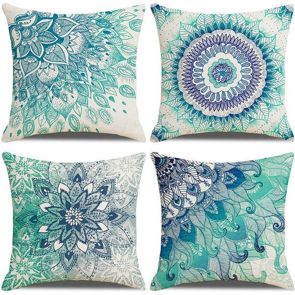 LAXEUYO Pack of 4 Cushion Covers, Retro Classic Love Flower Pattern Cotton Linen Decorative Throw Pillow Covers Pillow Cases for Sofa 18x18 inches