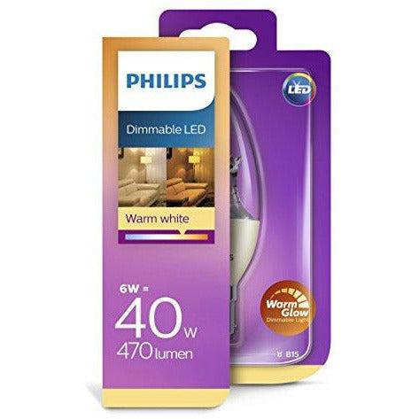 Philips LED 929001140330 Warmglow Dimmable Candle Warm White Light Bulb, Synthetic, B15d, 6 W 10x38x113 cm 1