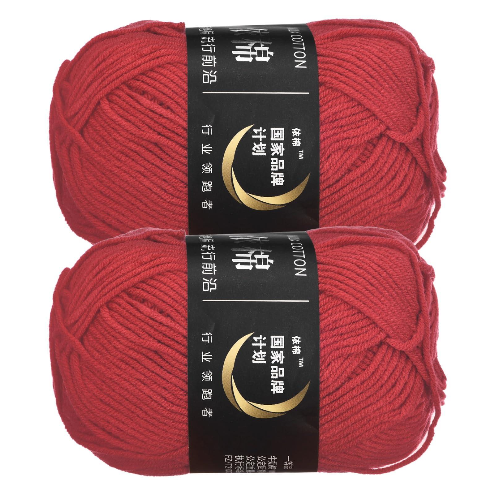 sourcing map Acrylic Yarn Skeins, 2 Pack of 50g/1.76oz Soft Crochet Yarns for Knitting and Crocheting Craft Project, Light Carmine