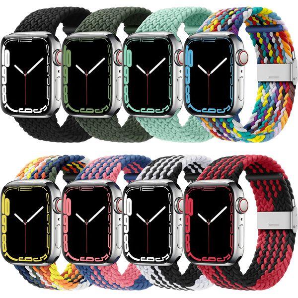 Wepro 8 Pack Stretchy Braided Loop Compatible with Apple Watch Strap 38mm 40mm 41mm, Elastic Adjustable Soft Nylon Replacement Wristband for iWatch SE/8/7/6/5/4/3/2/1/Ultra, Group B Color
