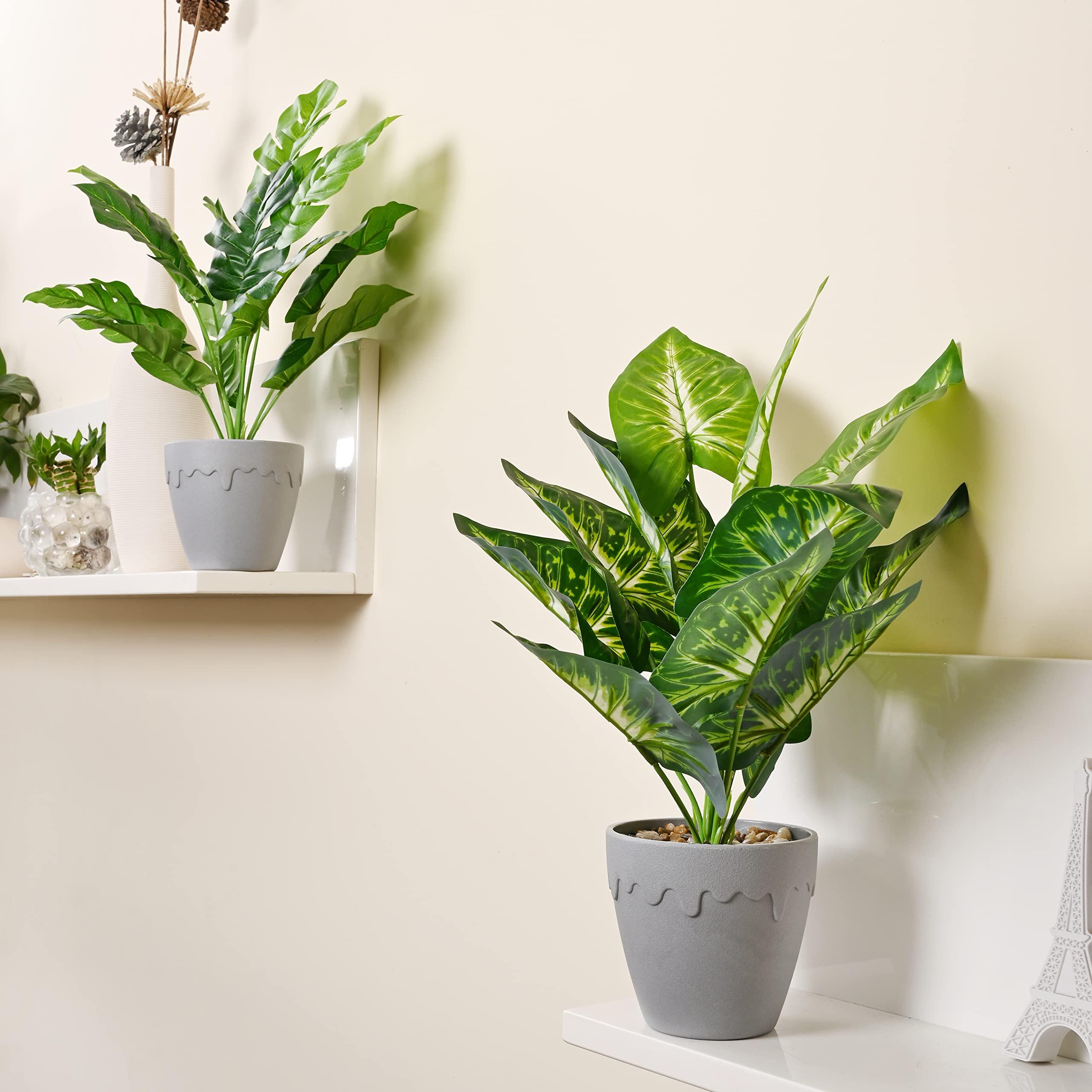 Yorkmills Fake Plants in Pot Artifical Plants Indoor Artificial Potted Plant for Bedroom Faux Plants Calathea Orbifolia Monstera Deliciosa Greenery Cheese Plants 4