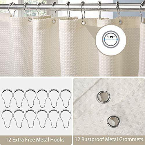 Shower Curtain for Bathroom with Metal Hooks Waffle Fabric Shower Curtain Heavy Duty Bath Curtain for Wet Room Bathtub Shower Stall, Weighted Hem, Water Resistant - 182 x 214cm (Cream) 3