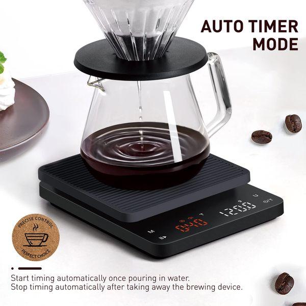 BAGAIL Digital Coffee Scale with Timer, 0.1g High Precision Electronic Kitchen Scale with Large Display, Auto Tare and Touch Sensor Button, Rechargeable Weighing Scale for Drip Coffee, Max Weight 3kg 3