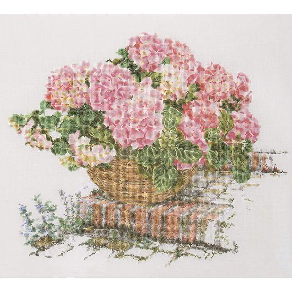 Thea Gouverneur - Counted Cross Stitch Kit - Pink Hydrangea - Aida - 16 Count - for Adults - 2047A