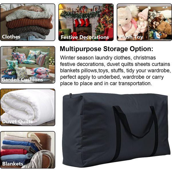 4 Pack Large Capacity Clothes Storage Bag, 82L Cloth Storage Bags with Zips, Thickened Waterproof Moving Bags for Bedding, Clothes, School or Moving ( Black) 2