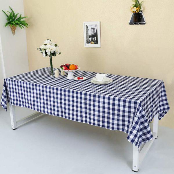 Zdada 60x102-Inch (1.5m x 2.6m) Navy Blue and White Check Tablecloth Plaid Polyester Table Cover Gingham Fabric Check Table Cloth Linen 1