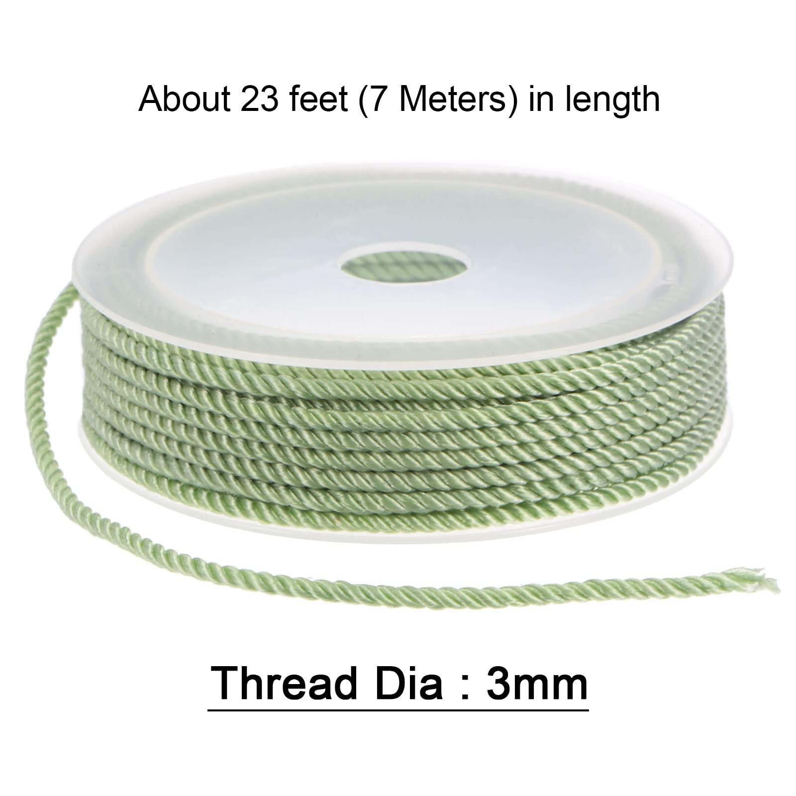 sourcing map 2pcs Twisted Nylon Twine Thread Beading Cord 3mm 7M/23 Feet Extra-Strong Braided Nylon String for Crafting Bracelets Jewelry Making, Turquoise Green 1