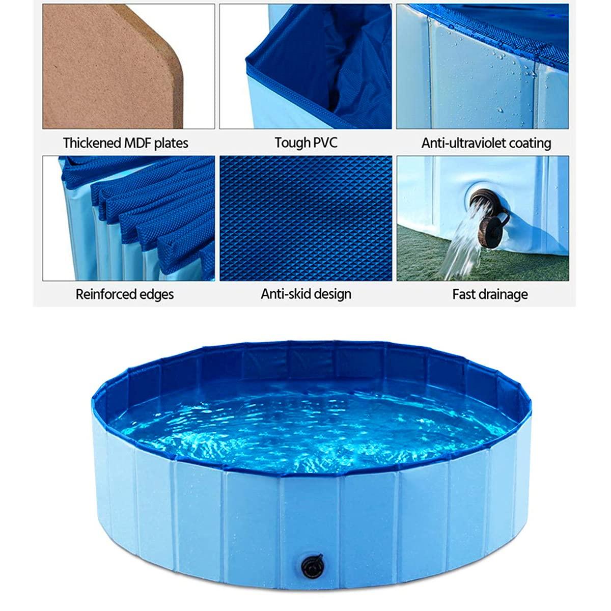 Dog Bath Tub dog pool dog paddling pool foldable pet dogs pool doggy swimming pool PVC round shape bathing tub playing pool for pets indoor/outdoor-80 * 20cm Blue 4