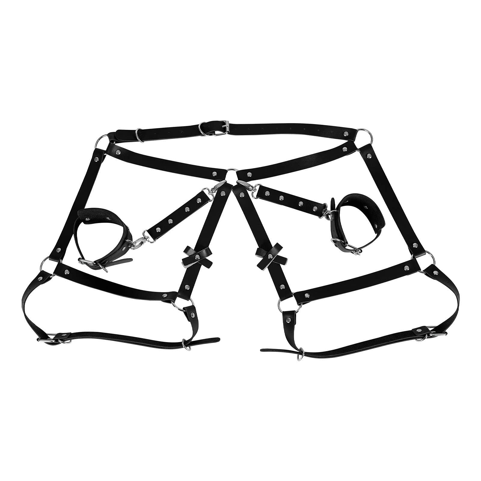 Women Punk Leather Body Cage Waist Belts Novelty Gothic Harness Hollow Out Strap Adjust Size Fetish Rave Costume (Black)