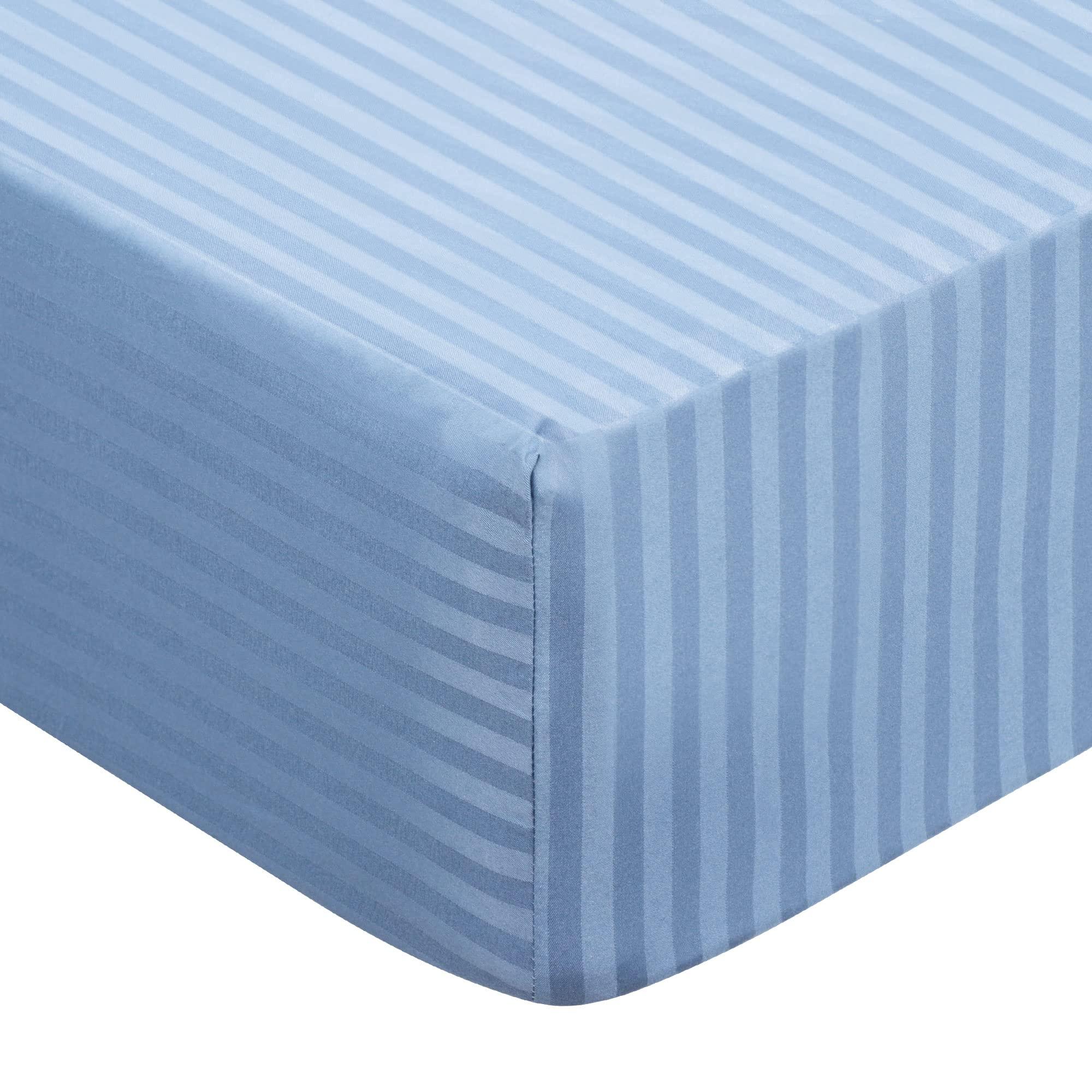 PiccoCasa 100GSM Microfiber Striped Bed Fitted Sheet, 16 Inch Deep Pocket Bed Mattress Cover, Durable Soft Breathable Wrinkle Resistant Bottom Sheets Steel Blue Single 0