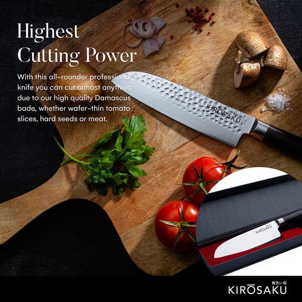 Kirosaku Premium Santoku Japanese Knife Damascus Steel 18 cm - Santoku Chef Knife Made of Japanese Damascus Steel and Pakka Wood Handle for a Fantastic Cutting Experience 4