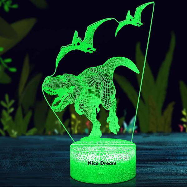 Nice Dream Dinosaur Night Light for Kids, 3D Illusion Lamp, 16 Colors Changing with Remote Control, Room Decor, Gifts for Children Boys Girls 0