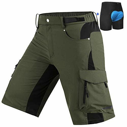 Cycorld Men's-MTB-Shorts-Mountain-Bike-Shorts 4D Padded Loose Fit Baggy Cycling Shorts with Zip Pockets (Green,S) 0