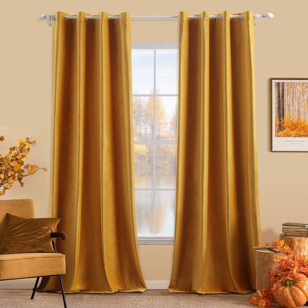 MIULEE Velvet Curtains Mustard Yellow Elegant Eyelet Curtains Thermal Insulated Soundproof Room Darkening Curtains/Drapes for Classical Living Room Bedroom Decor 55 x 88 Inch Set of 2 0