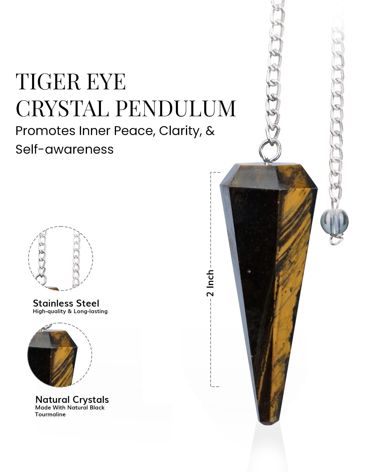 Tigers Eye Crystal - Reiki Pendulum - Witchcraft Supplies - Reiki Crystals for Healing - Good Luck Gifts - Tigers Eye Natural Crystals - Meditation Tools - Crystal Point - Spiritual Items 1