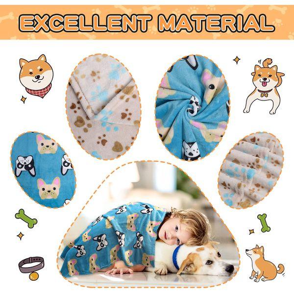 Rezutan Dog Blankets Washable, Puppy Blankets, Dog Blankets, Flannel Throws for Dog Cat, kitten blanket, Fleece Dog Blanket for Sofa, Bed, Car Seat, 3 Pack(2 Blue+1 Brown), 76x52cm 2