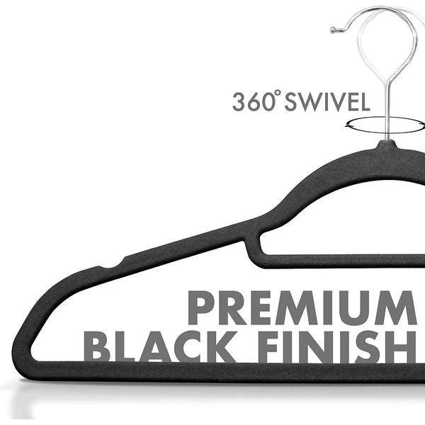 Velvet Hangers (45cm) 50pk Set - Premium Non-Slip Clothes Coat Hangers with Tie Bar and Rotating 360 Degree Hook for Home Decor- Wardrobe Organising, Sturdy and Space Saving for Suits, Jackets (Black) 3