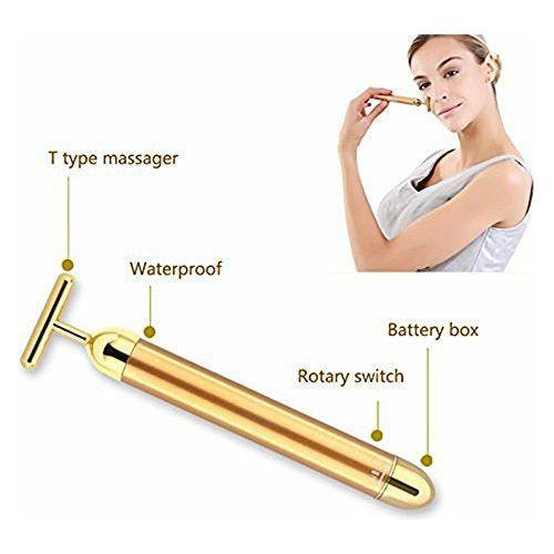 Beauty Bar 24k Golden Pulse Facial Massager, T-Shape Electric Sign Face Massage Tools for Sensitive Skin Face Pull Tight Firming Lift 3