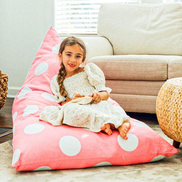 Butterfly Craze Bean Bag Chair Cover, Functional Toddler Toy Organizer, Fill with Stuffed Animals to Create a Jumbo, Comfy Floor Lounger for Boys or Girls, Stuffing Not Included, Light Pink Polka Dots