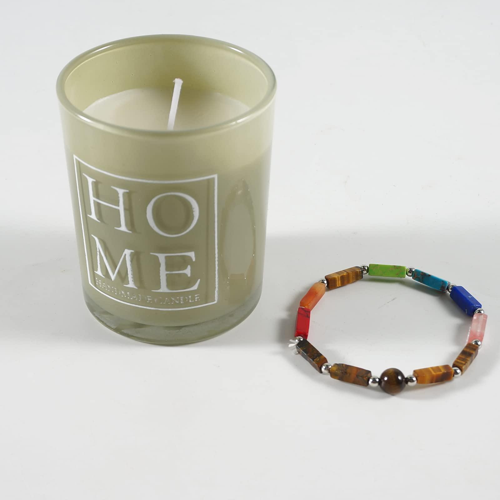 Soulnioi Scented Candle Soy Candle Aromatherapy Candle with 35 Hours Burn Time for Home Fragrance (Cheese & Strawberry Scent), and 1pc Natural Crystal Bracelet Rectangle Beaded Tiger's Eye Bracelet 4