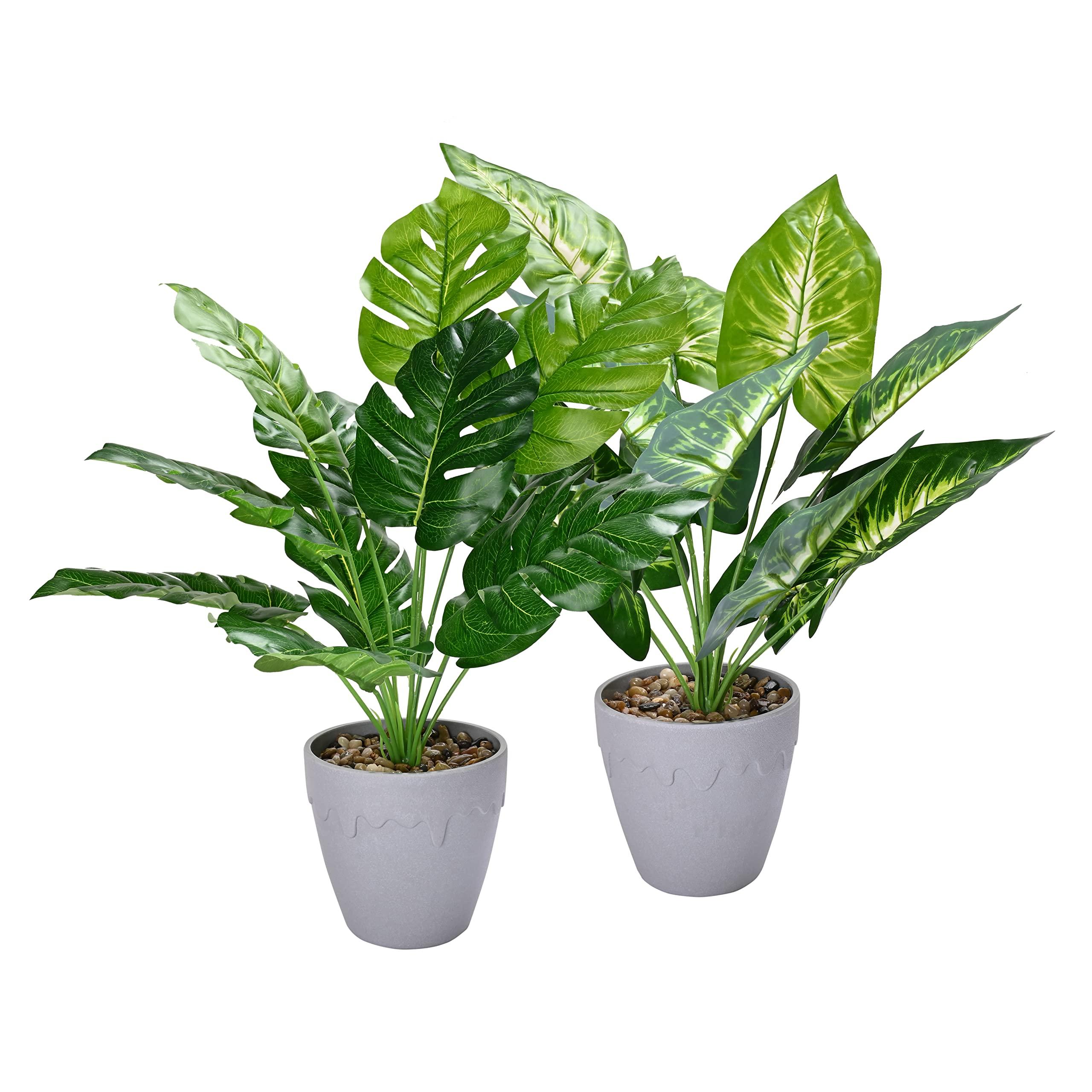 Yorkmills Fake Plants in Pot Artifical Plants Indoor Artificial Potted Plant for Bedroom Faux Plants Calathea Orbifolia Monstera Deliciosa Greenery Cheese Plants