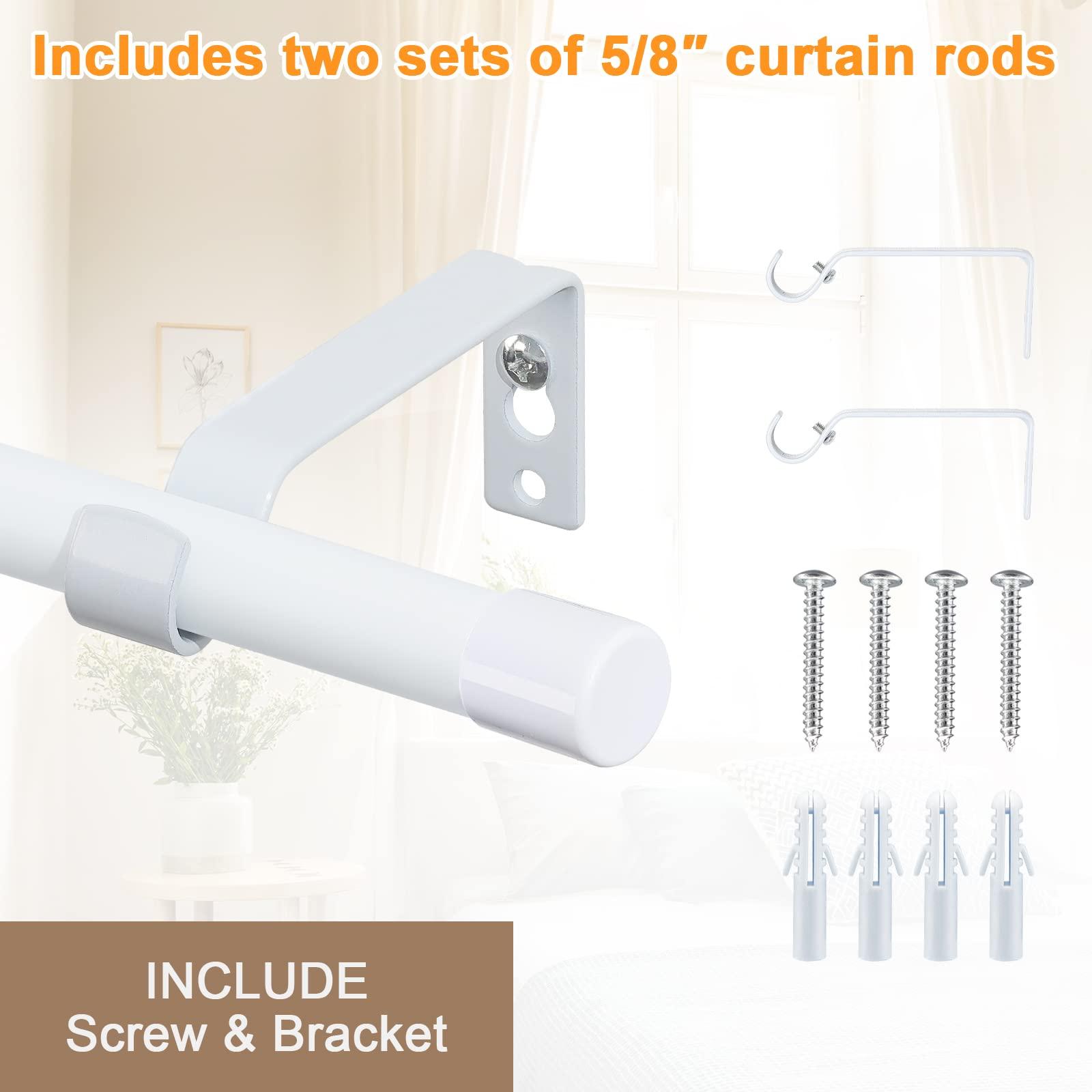 INFLATION Curtain Rod with Cap Finials 76 to 157 cm, White Curtain Pole with Brackets Fittings Set Window Poles for Living Room & Outdoor 4