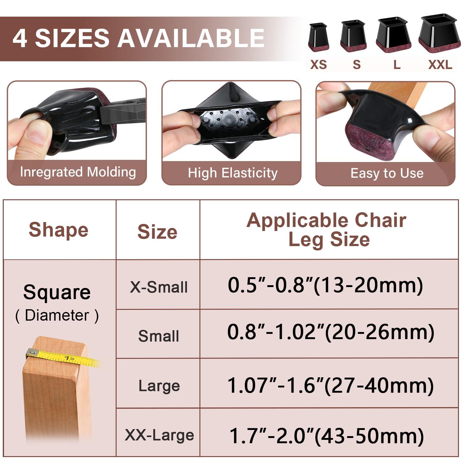 32 Pcs Chair Leg Floors Protectors Furniture Pads Floor Protectors for Hardwood Floors Large Chair Sliders Silicone Covers with Stronger Felt Pads Black Square XX-Large (Fit:43-50mm) 3