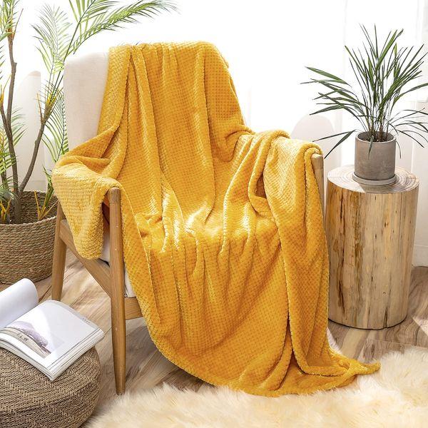 MIULEE Blanket Soft Warm Fluffy Fleece Plush Granule Bed Blankets Reversible Microfiber Solid Blankets for LivingRoom Chair Bed Couch Sofa Settees Travel 60x80 Inch Gold 0