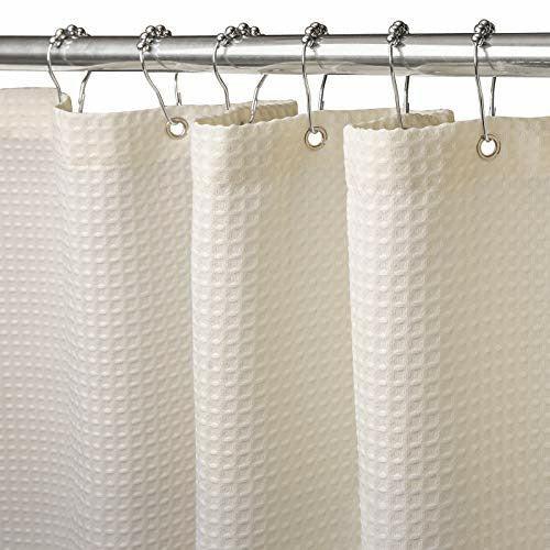 Shower Curtain for Bathroom with Metal Hooks Waffle Fabric Shower Curtain Heavy Duty Bath Curtain for Wet Room Bathtub Shower Stall, Weighted Hem, Water Resistant - 182 x 214cm (Cream) 0