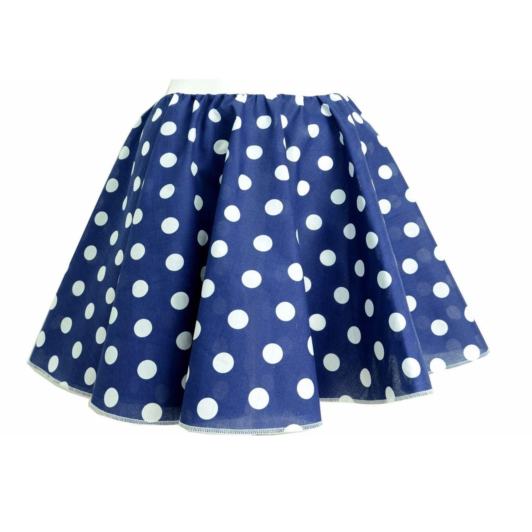 Ladies Polka Dots Rock N Roll 50s Skirt & Scarf Fancy Dress Costume Hen Party (Blue (21"), S)