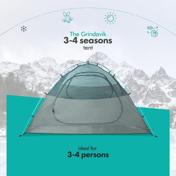 FE Active 4 Person Tent - Four Season 3-4 Man with 3000mm Waterproof Rip-Stop, Full Rainfly, Aluminum Poles Adult Tent for All Year Camping, Backpacking, Hiking, Travel | Designed in California, USA 1