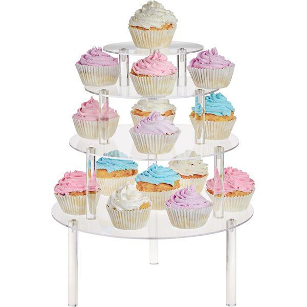 Round Acrylic Cake Stands Clear Dessert Display Holders in 4 Sizes (4 Pack) 3