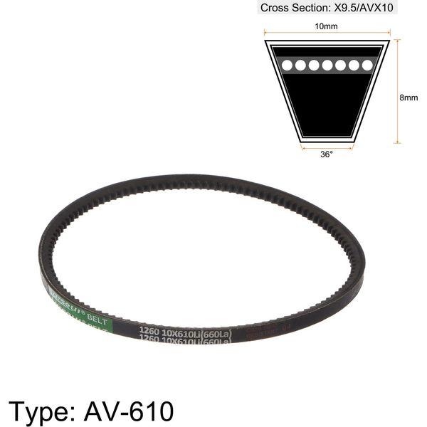 sourcing map 2pcs AV10 Cogged V-Belts 610mm Inner Girth 10mm Width 8mm Thick Rubber Drive Belt for Power Transmission 1