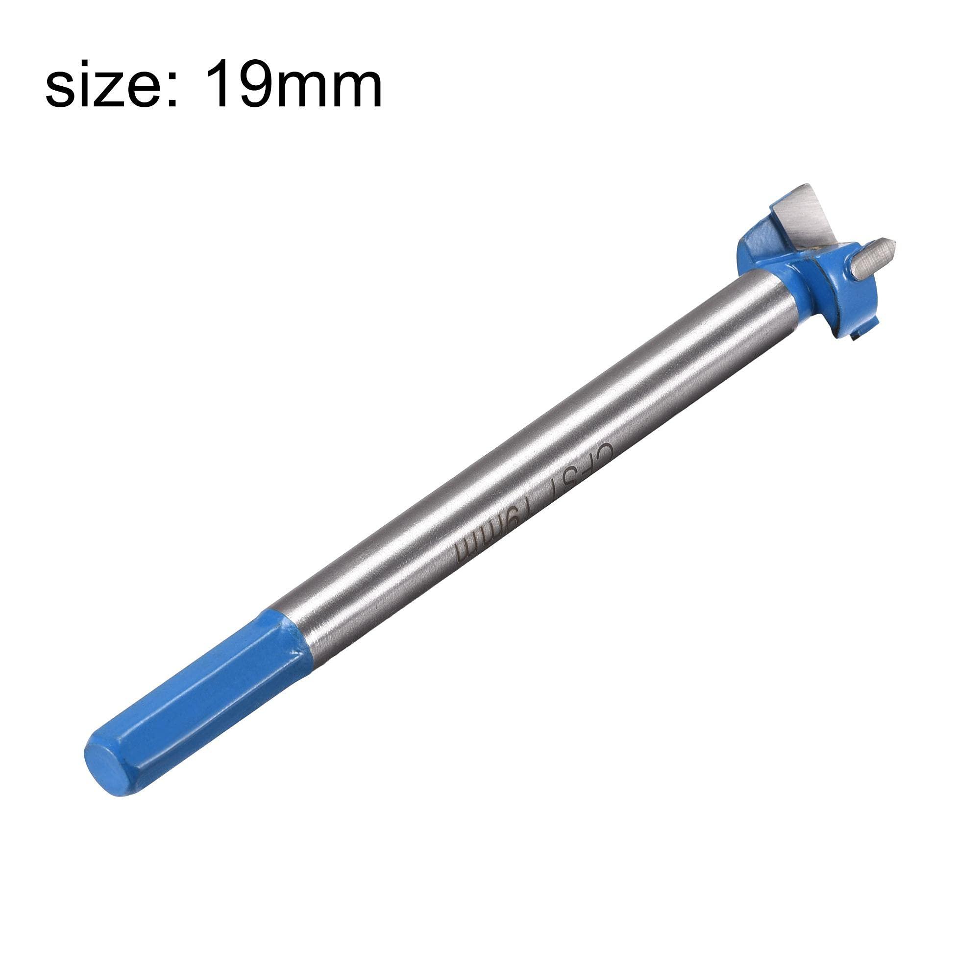 sourcing map Forstner Wood Boring Drill Bit 19mm Dia. 10mm Drilling Depth Hole Saw Carbide Alloy Steel Tip Hex Shank Cutting Tool for Plywood Wood 7