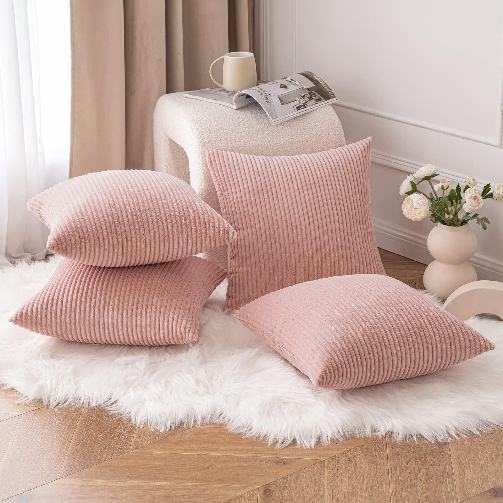 MIULEE Set of 4 Corduroy Cushion Covers Soft Decorative Square Throw Pillow Covers for Spring Cushion Soft Pillowcase Striped Corduroy Cushion Covers Pack of four for Home decor Sofa 20x20inch Pink 2