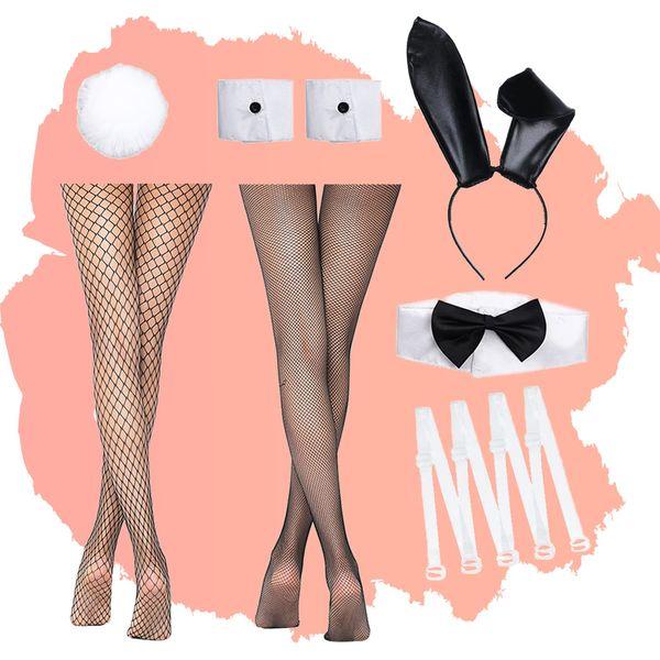 Alaiyaky Bunny Girl Senpai Cosplay Set, 12Pcs Bunny Costume Adult Sexy Bunny Bodysuit with Bunny Ears and Fishnet Socks, Bunny Maid Outfit for Halloween Christmas Masquerade (Red, L) 3