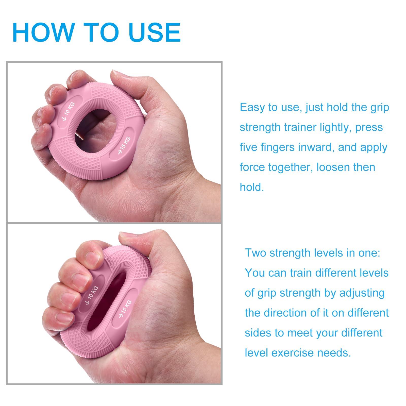 sourcing map Hand Grip Strength Trainer, 3" 10-15 KG(22-33 Lbs) Silicone Rings Finger Forearms Exercise Grip Squeezer for Athletes Workout, Rock Climbing, Pink 3