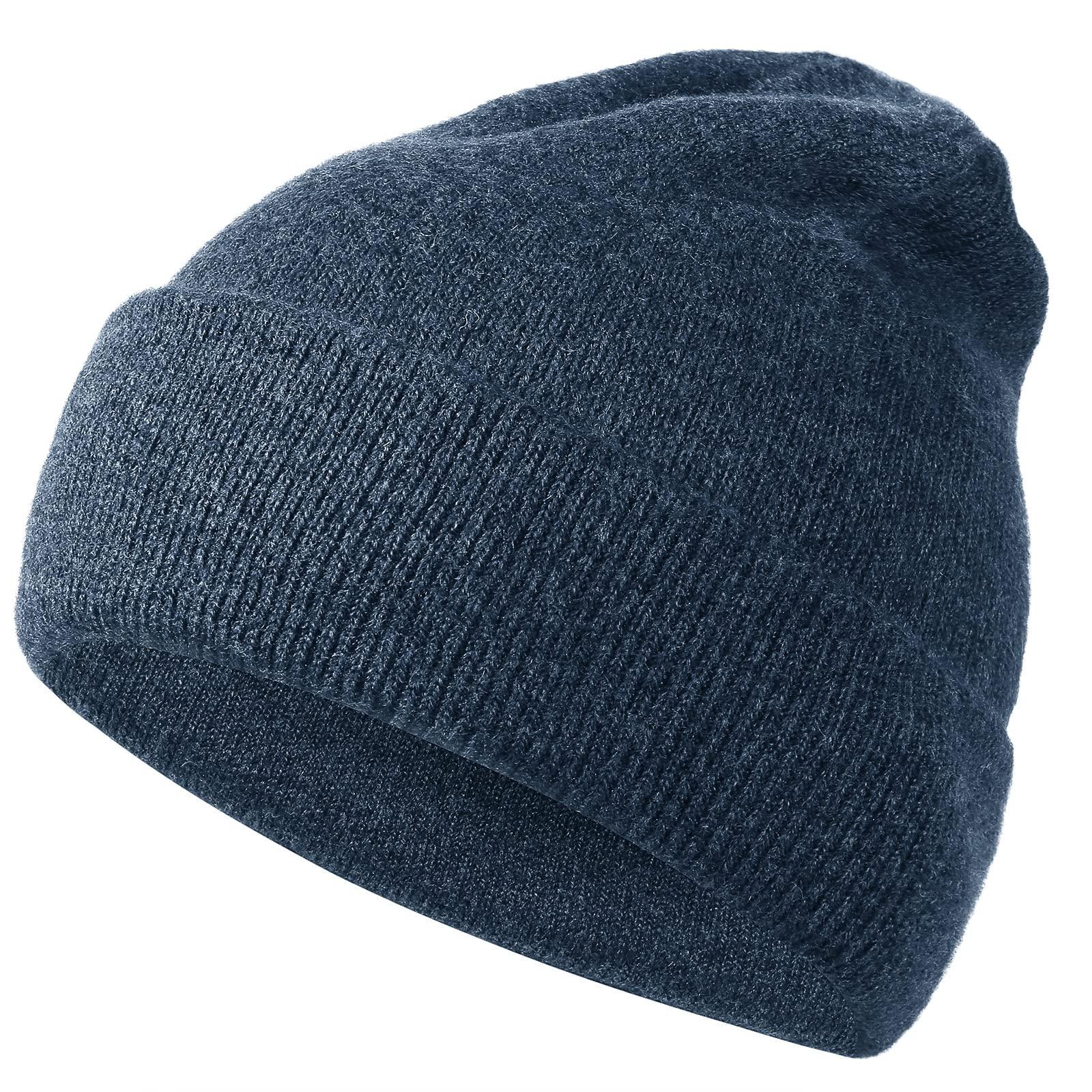 Achiou Knit Womens Beanie Hat, Men Winter Ski Hat, Warm Cuffed Beanies, Soft Slouchy Plain Knitted Skull Cap Unisex Dark Blue 0