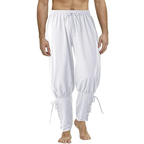 COSDREAMER Men's Medieval Pants Viking Pirate Costume Trousers White S