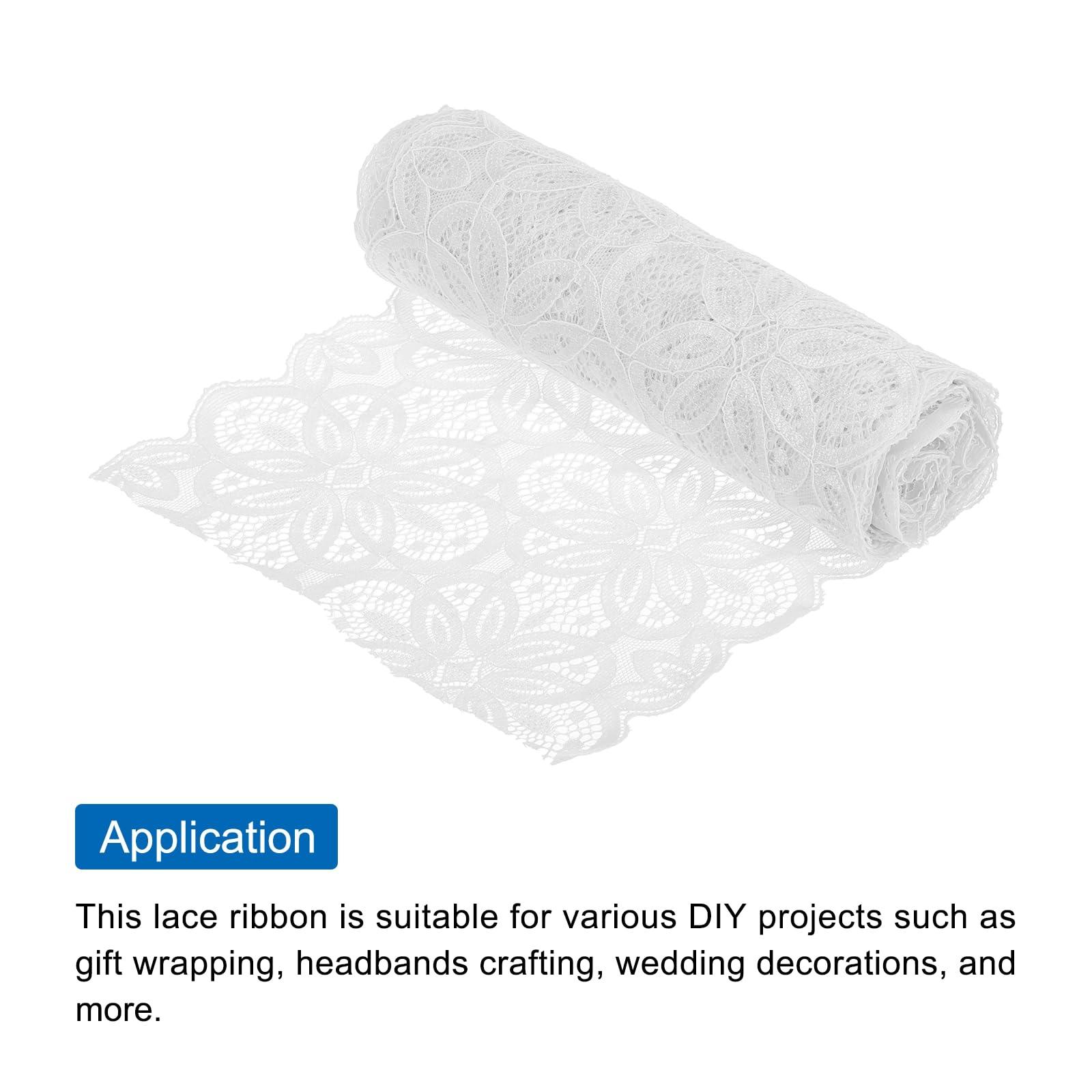 sourcing map Lace Ribbon 5 Yards 7 Inch Lace Flower Trim for Craft Gift Wrappers Headbands Wedding White 2