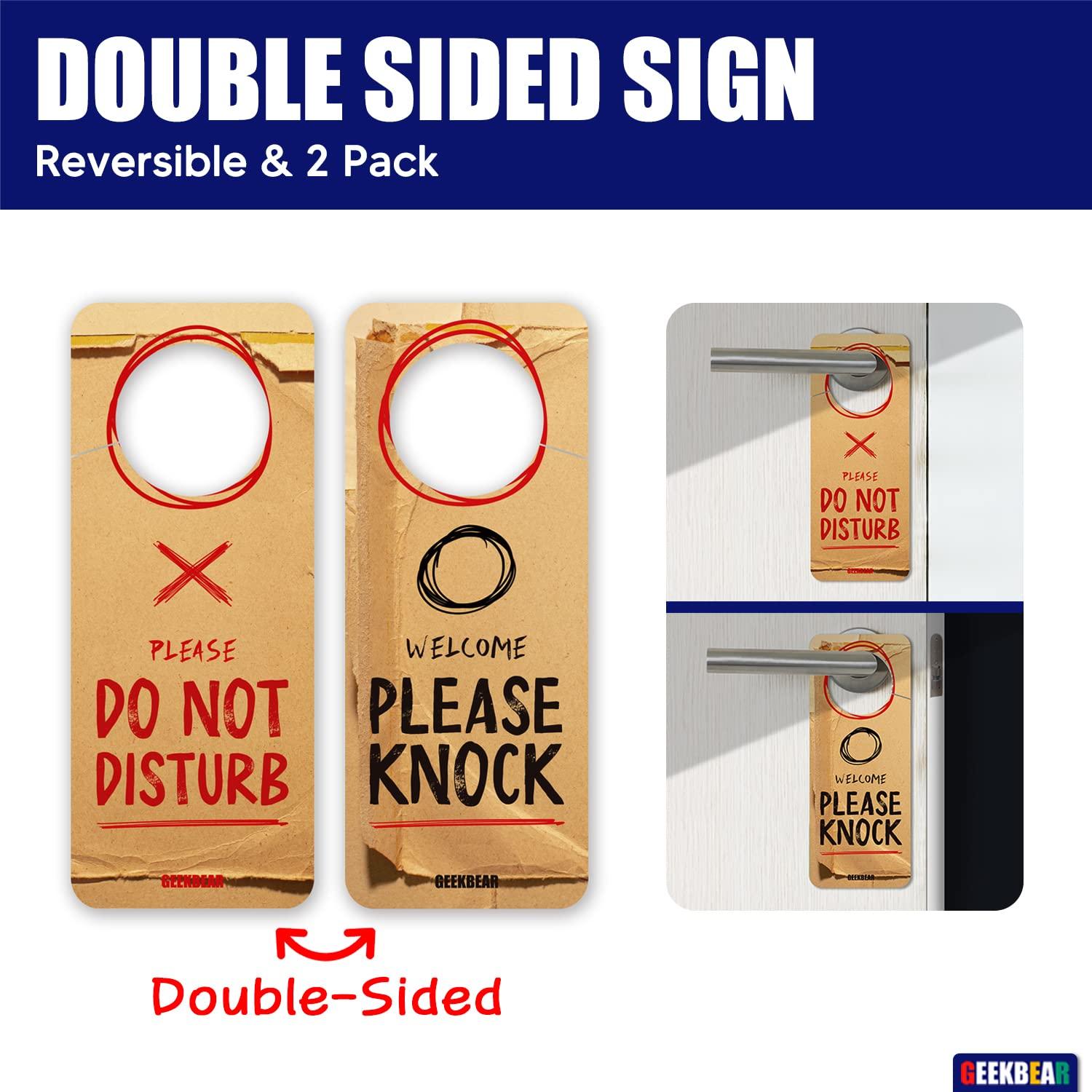 GEEKBEAR Do Not Disturb Door Hanger Sign (09. Scratch Paper) - 2 Pack - Reversible and Double Sided Privacy Office Sign - Please Do Not Disturb on Front and Welcome Please Knock on Back Side 2